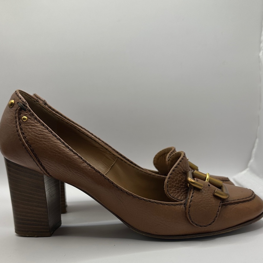 Chloe Brown Leather Loafer Heels, EU 38 US 7.5 - Picture 6 of 12